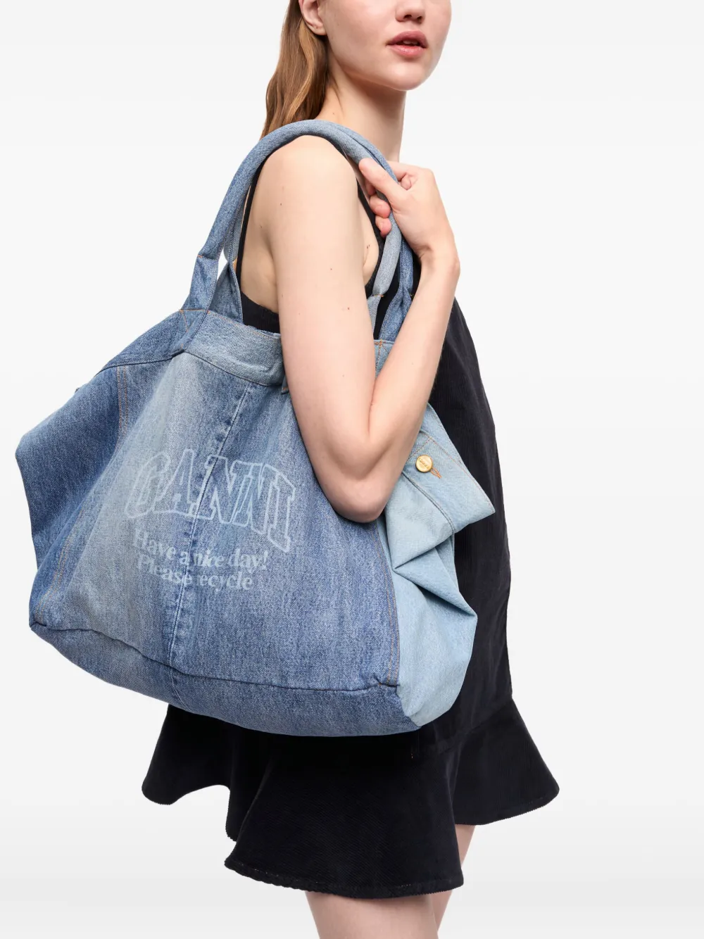 GANNI Shopper met patchwork Blauw