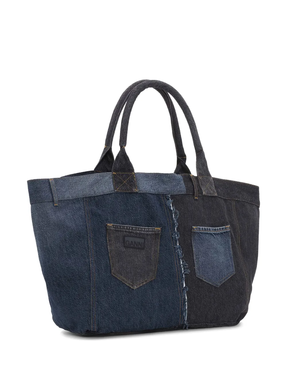 GANNI Shopper met patchwork Blauw