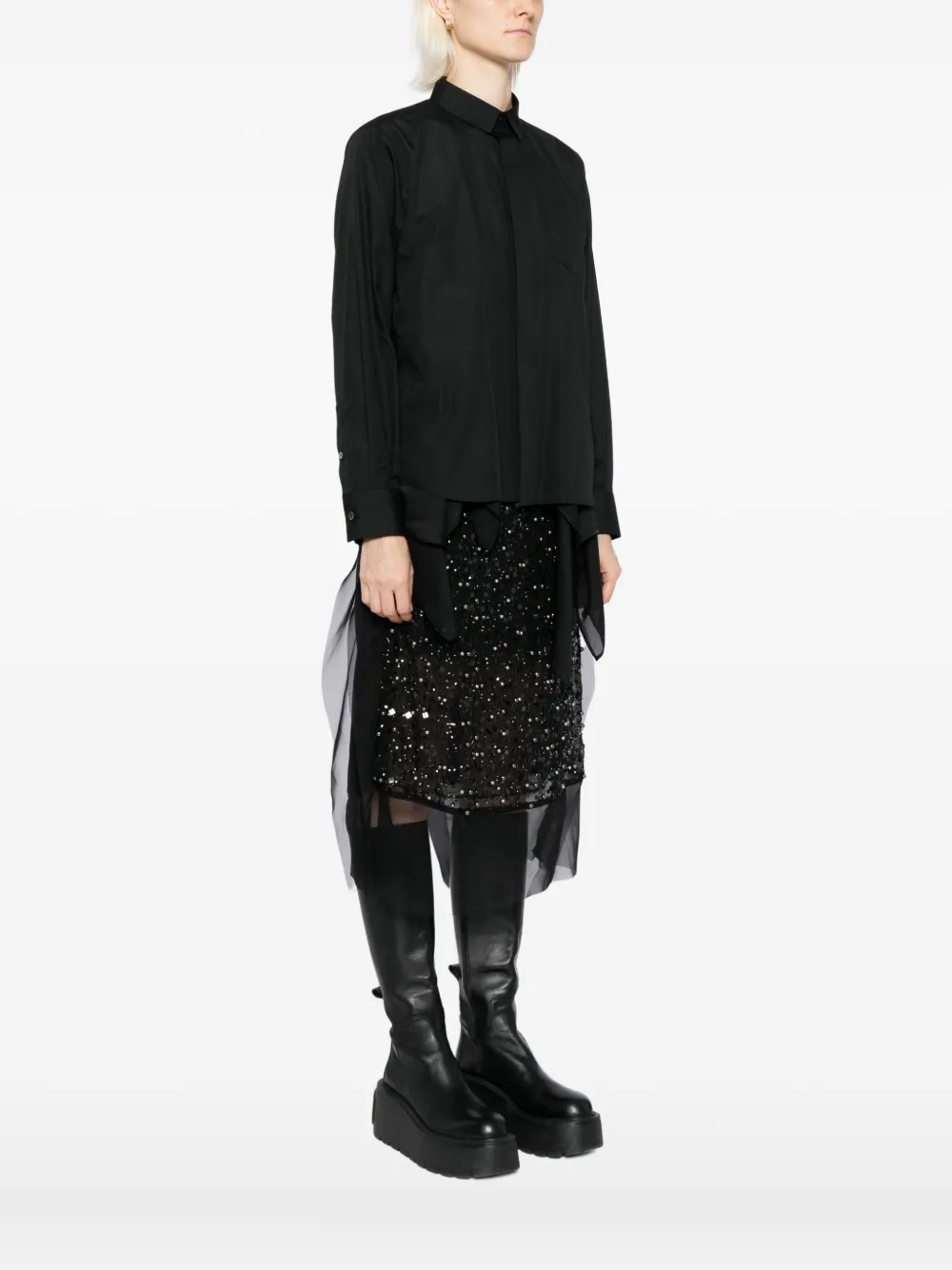 Sacai Double-layer Shirt In Black