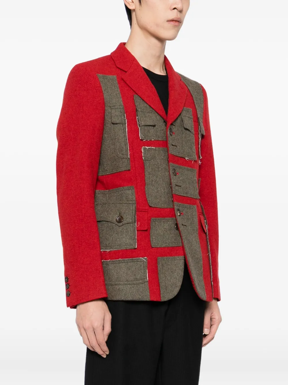 Comme Des Garçons Homme Deux Patch-work Jacket In Red
