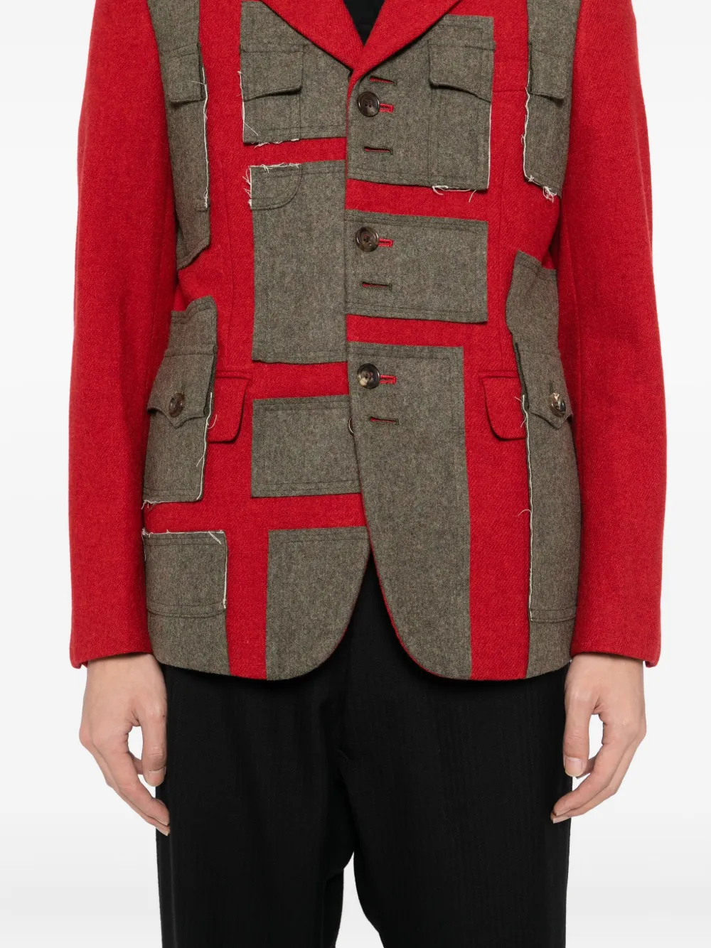 Comme Des Garçons Homme Deux Patch-work Jacket In Red