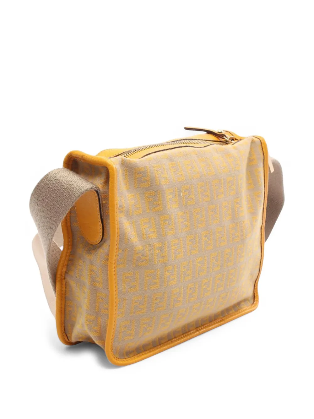 Pre-owned Fendi 2000-2010 Zucchino Canvas F Charm Crossbody Bag In Brown