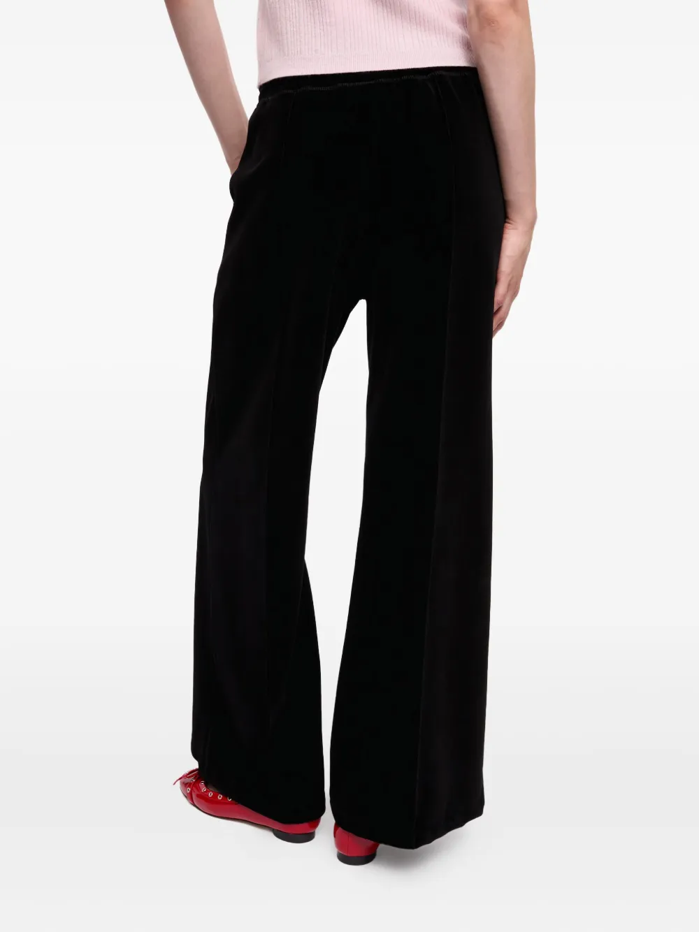 GANNI Fluwelen straight broek met vlakken Zwart