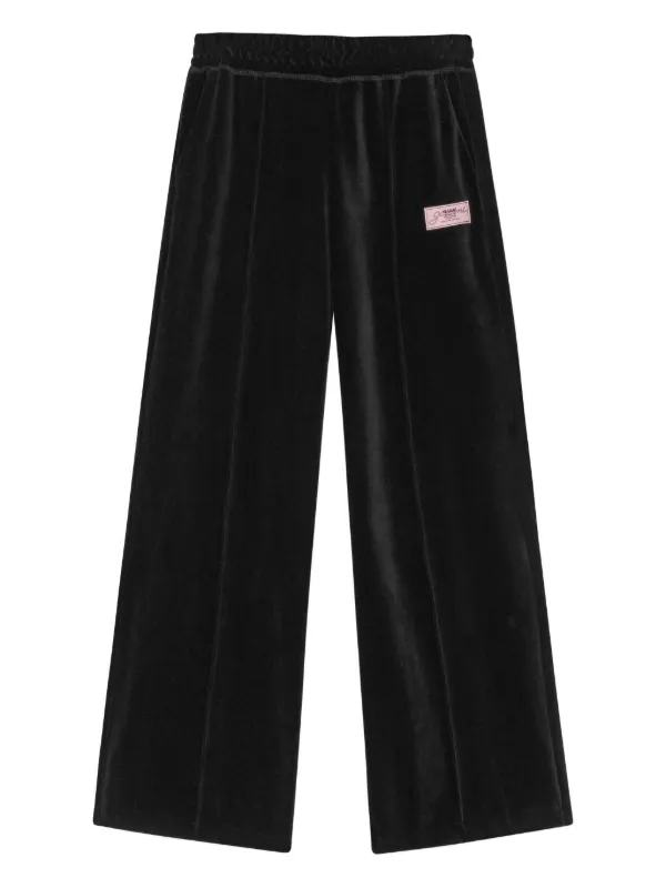 Ganni Velour Panelled Straight Trousers in Black