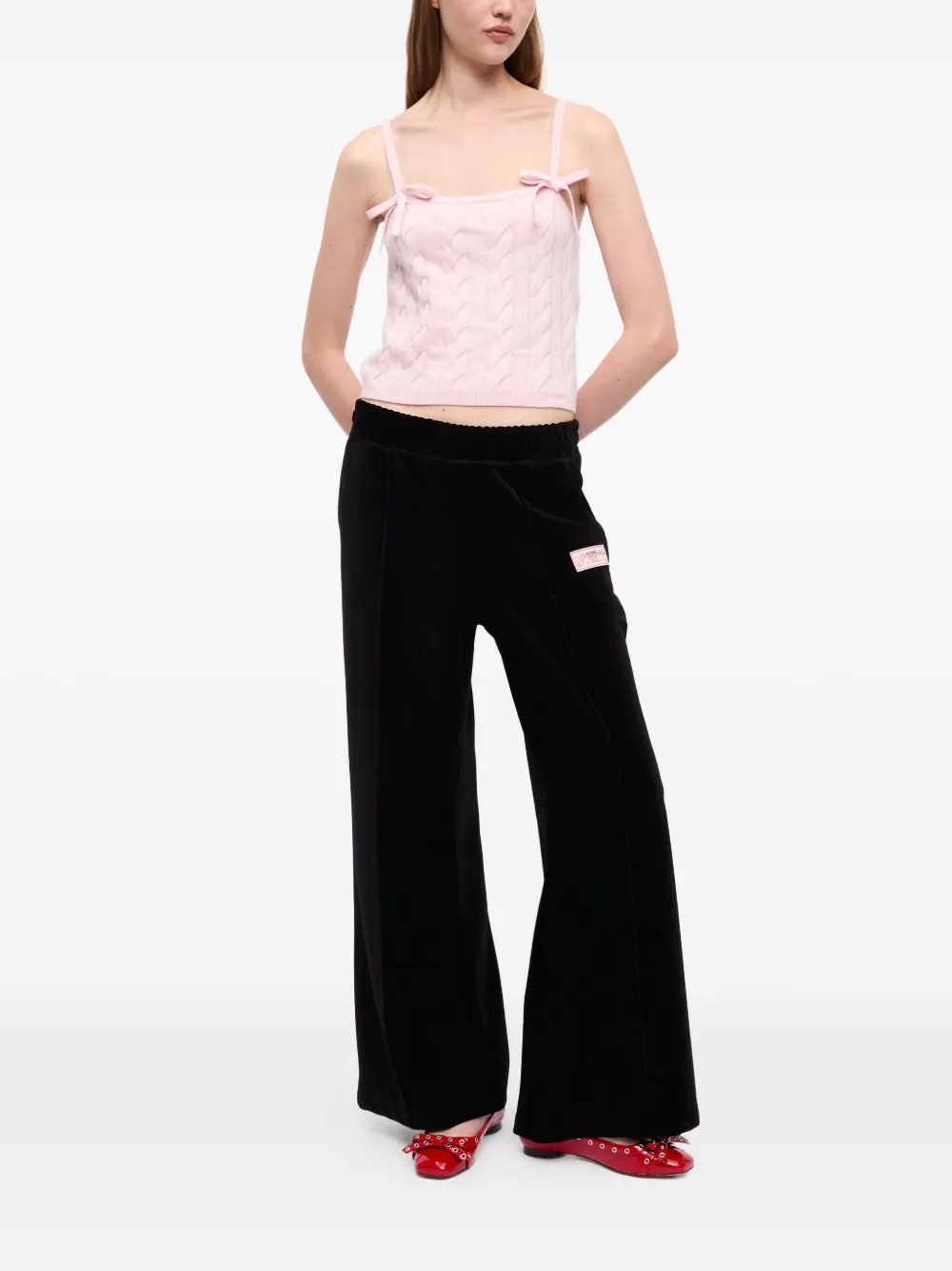 GANNI velour panelled straight trousers - Zwart