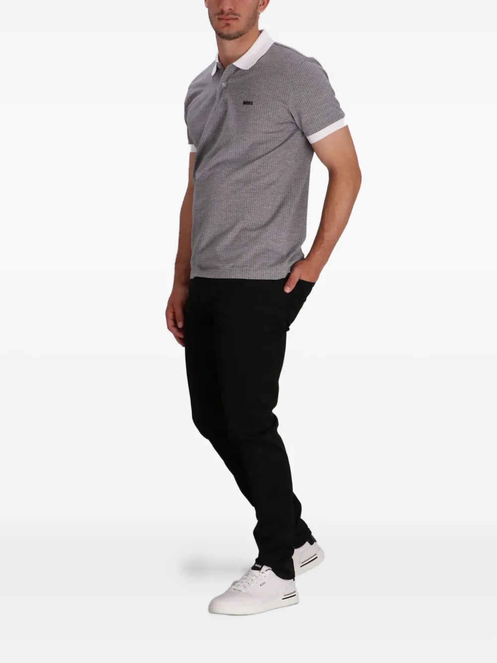 BOSS Poloshirt met geborduurd logo - Grijs