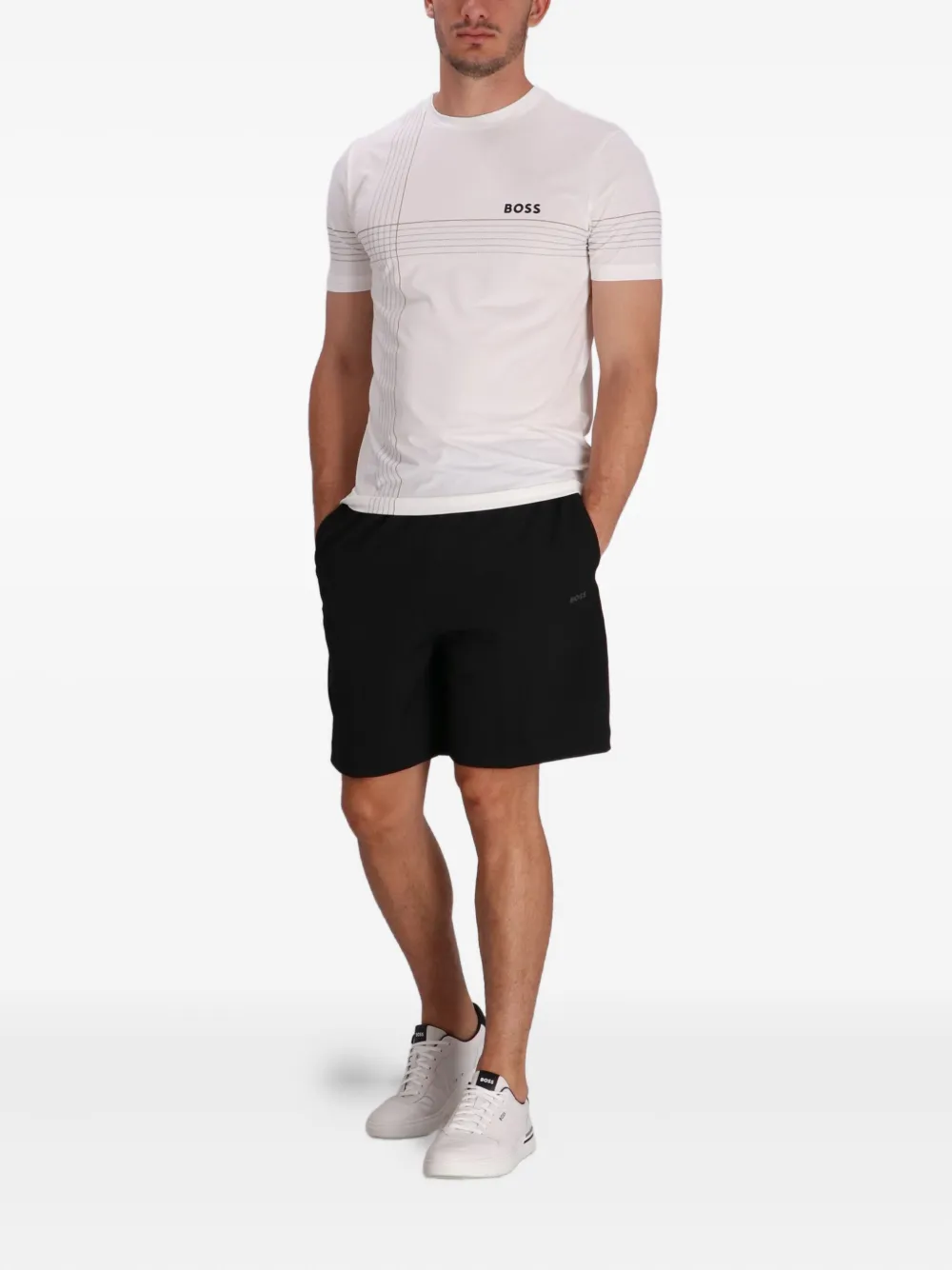 BOSS T-shirt met gestreept detail - Wit