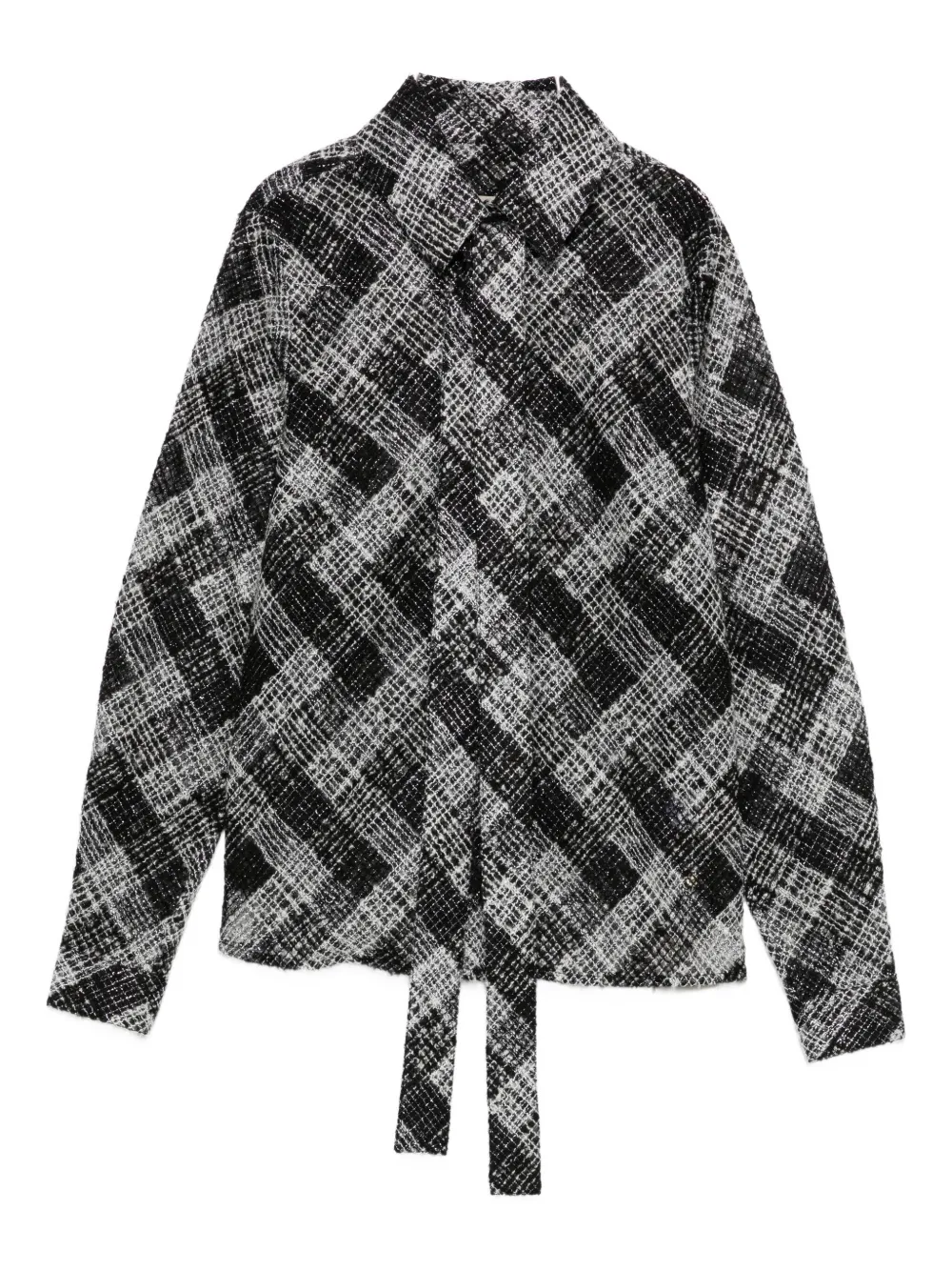 Elie Saab Tie-strap Patterned Shirt In Gray