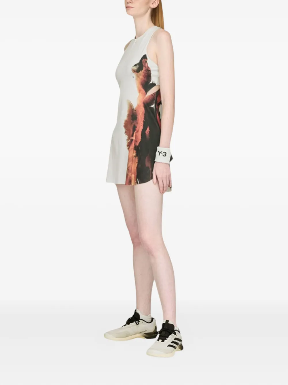 Y-3 Abstract-print Mini Dress In Neutral