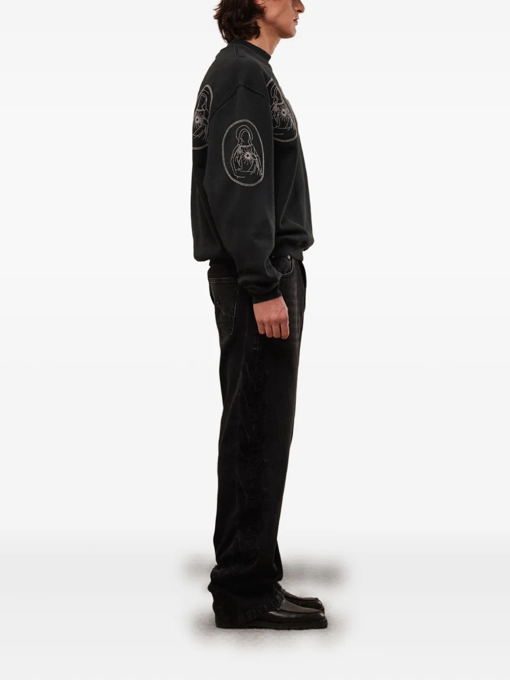 Rough Circular-print Cotton Sweatshirt In Black