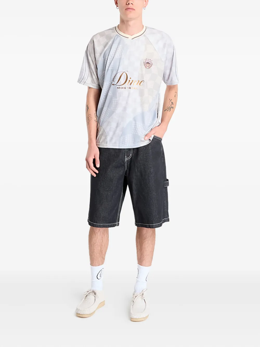 Dime Check-pattern Emblem-detail T-shirt In Neutral