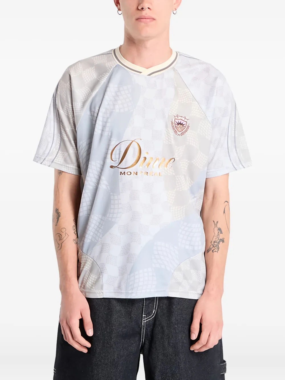 Dime Check-pattern Emblem-detail T-shirt In Neutral