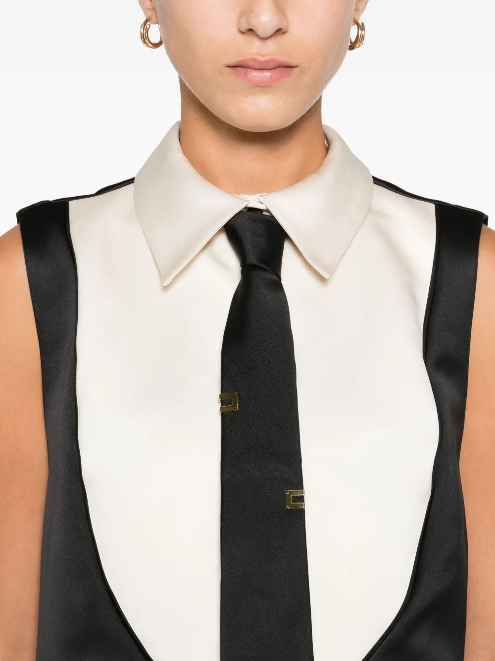 Elisabetta Franchi Point-collar Sleeveless Dress In Black