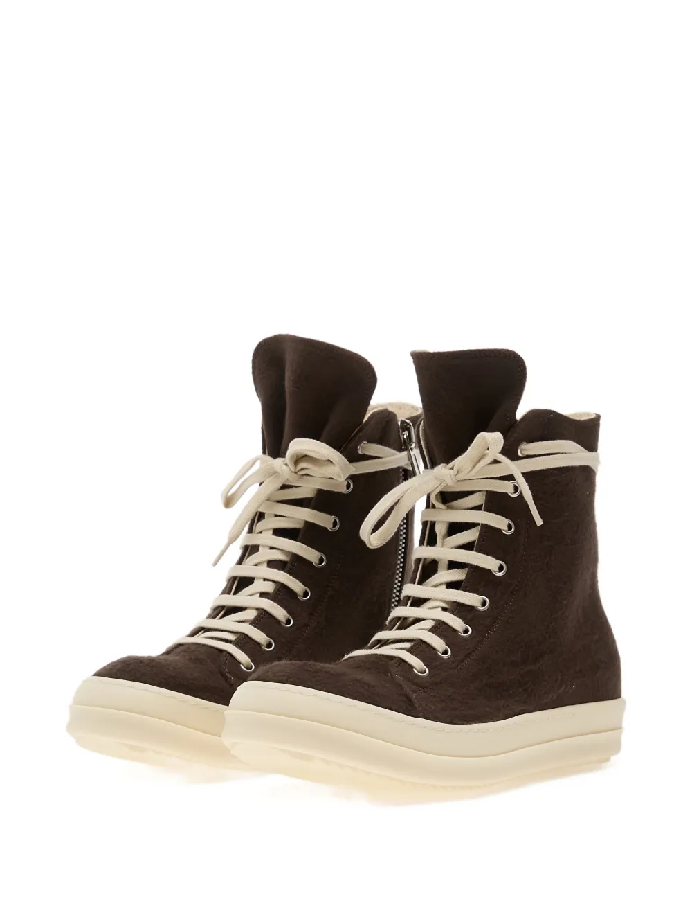 Rick Owens Geobasket Lace-up Zip Sneakers In Brown