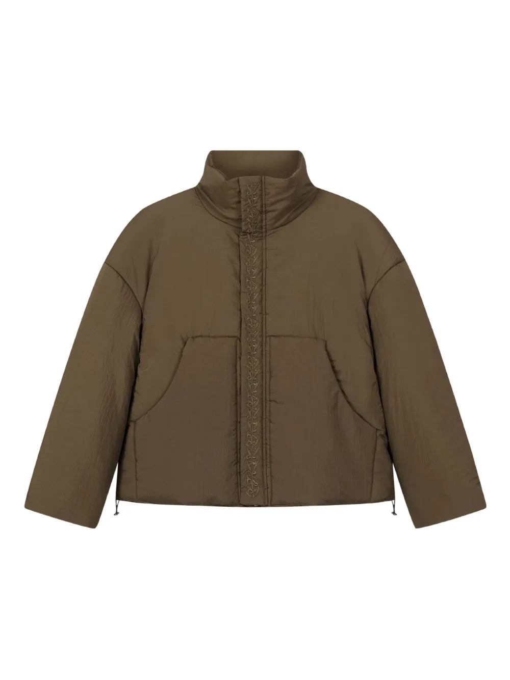 Rough Embroidered-detail Quilted Jacket In Brown