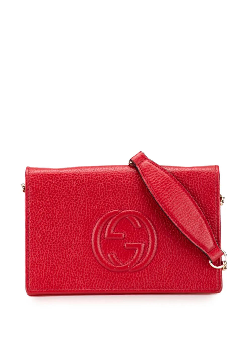 Pre-owned Gucci 2016-2025 Leather Soho Wallet On Chain Crossbody Bag In Red