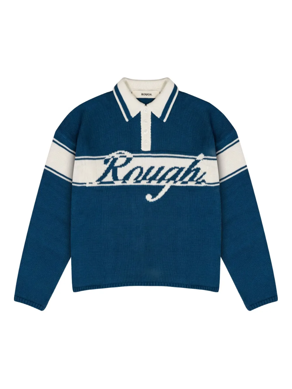ROUGH. rugby-stripe long-sleeve polo shirt | Blue | Image 1