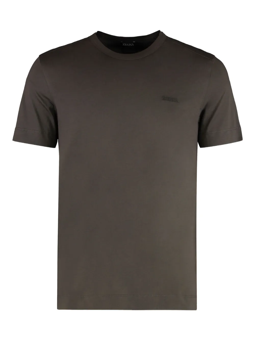 Zegna Cotton Crew Neck T-shirt With Side Slits In Brown
