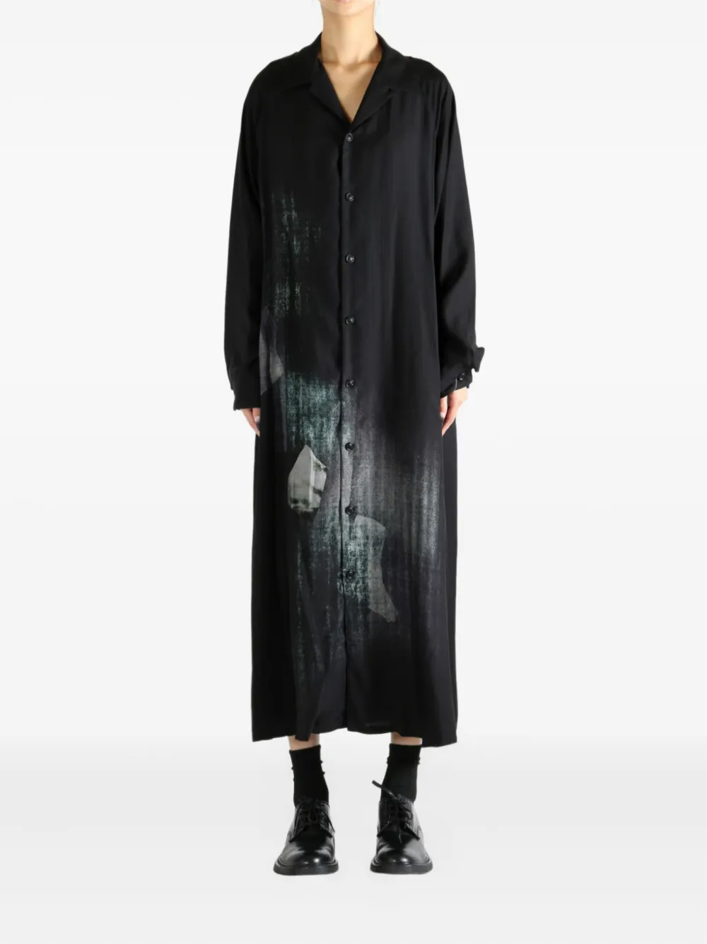 Y's abstract-print midi shirt dress - Zwart
