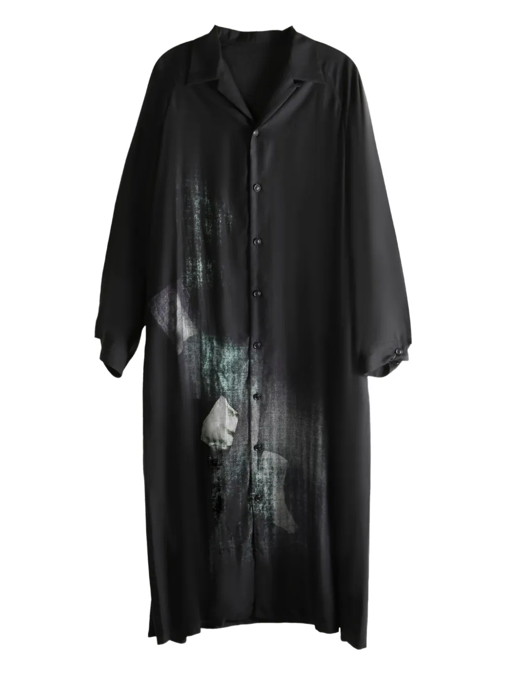 Y's abstract-print midi shirt dress - ブラック Y's abstract-print midi shirt dress - ブラック