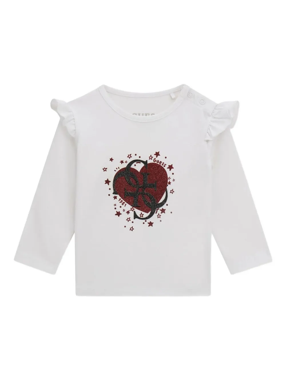 guess kids ラッフル グリッターハート トップ - ホワイト guess kids ラッフル グリッターハート トップ - ホワイト