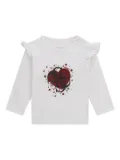 guess kids ruffled glitter-heart top - White