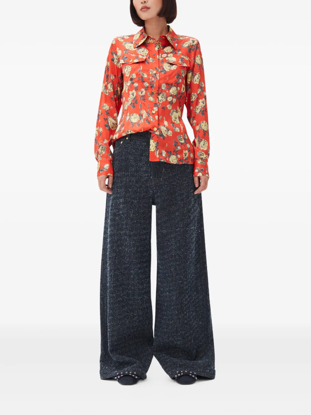 GANNI blouse met bloemenprint - Oranje