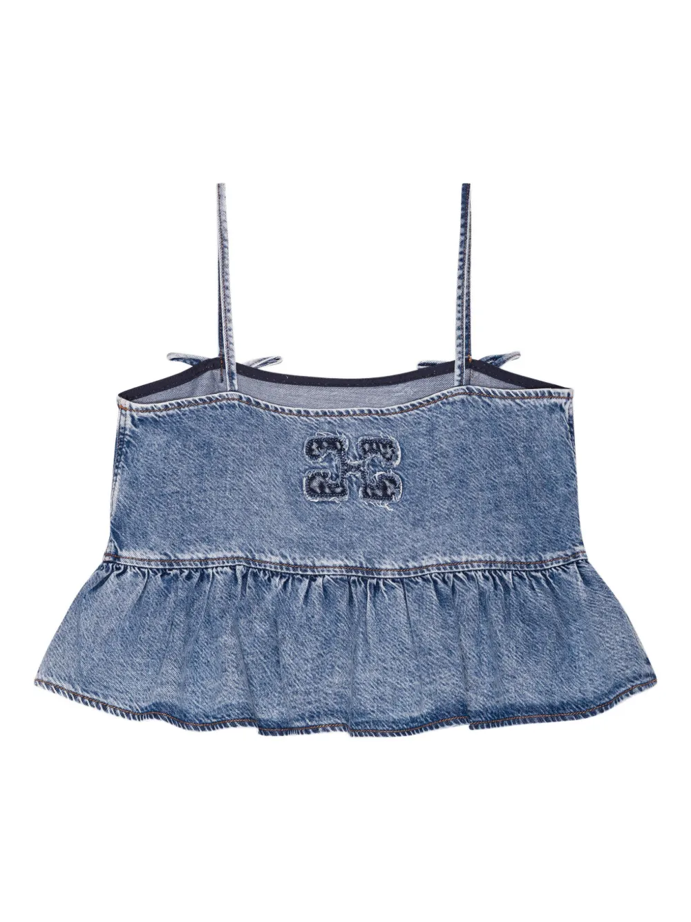 GANNI Denim top met logodetail Blauw