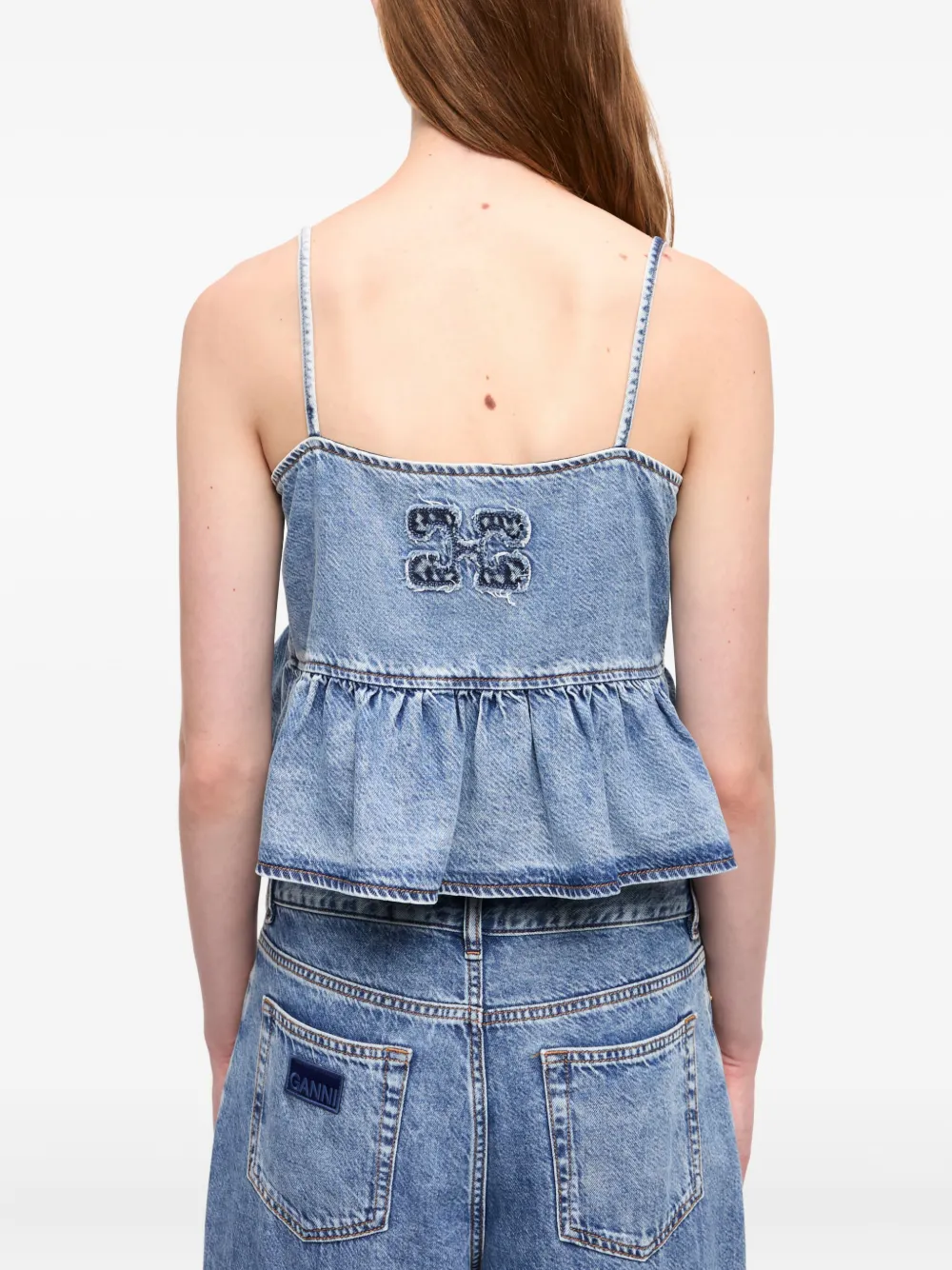 GANNI Denim top met logodetail Blauw
