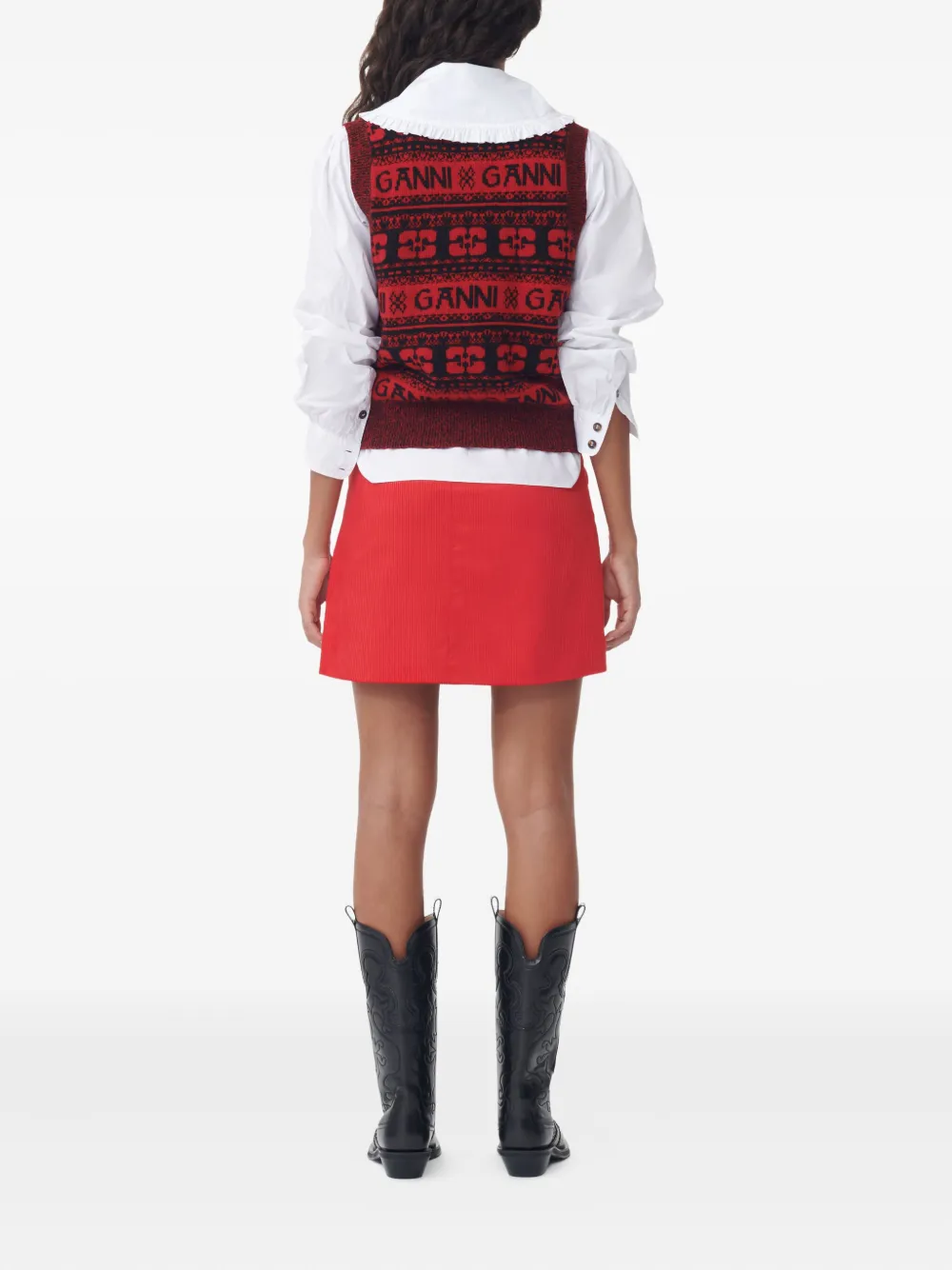 GANNI Ribfluwelen mini-rok Rood