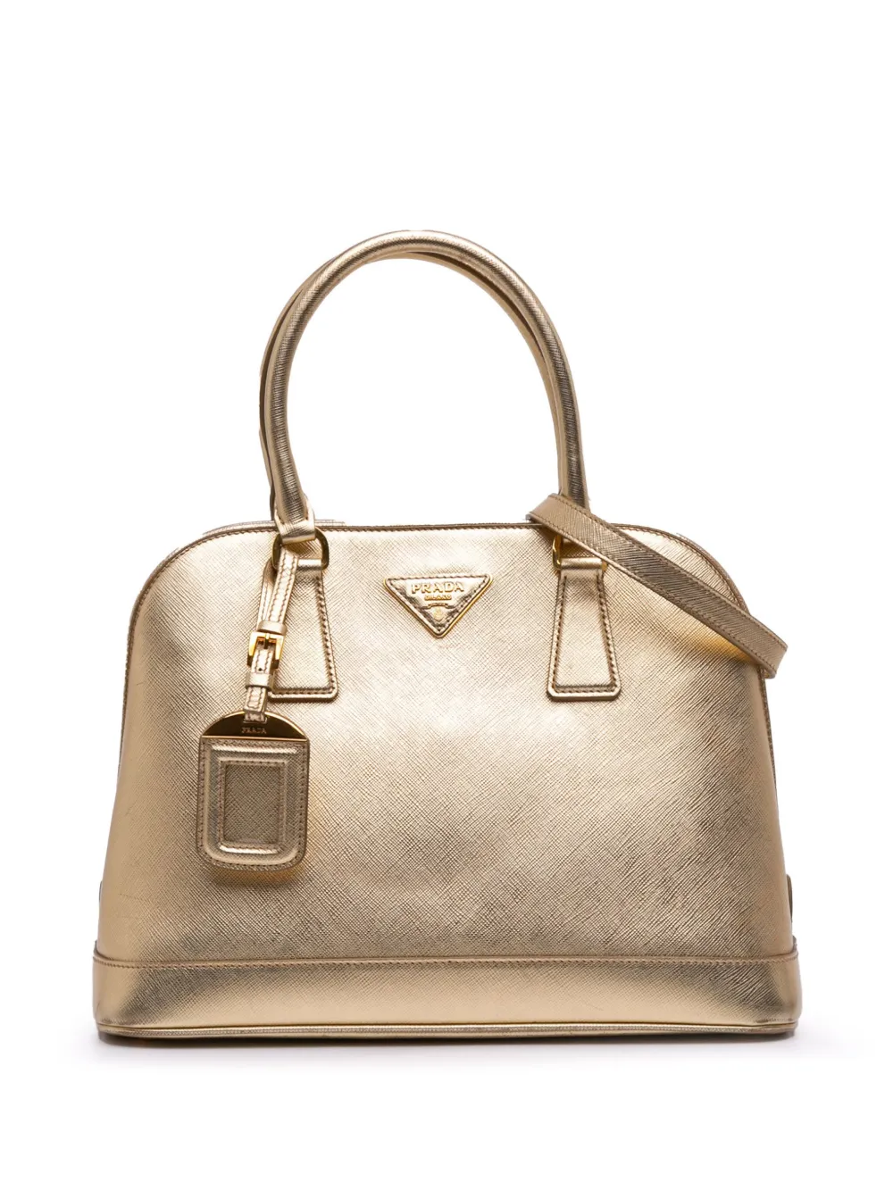 Pre-owned Prada 2013-2025 Medium Saffiano Lux Open Promenade Satchel In Gold