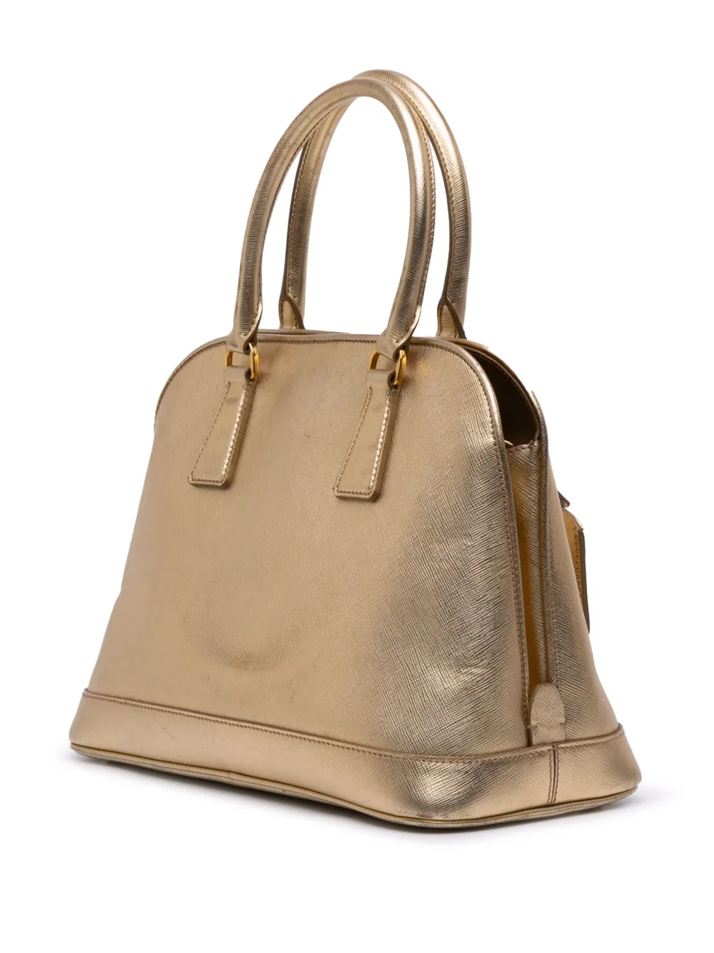 Pre-owned Prada 2013-2025 Medium Saffiano Lux Open Promenade Satchel In Gold
