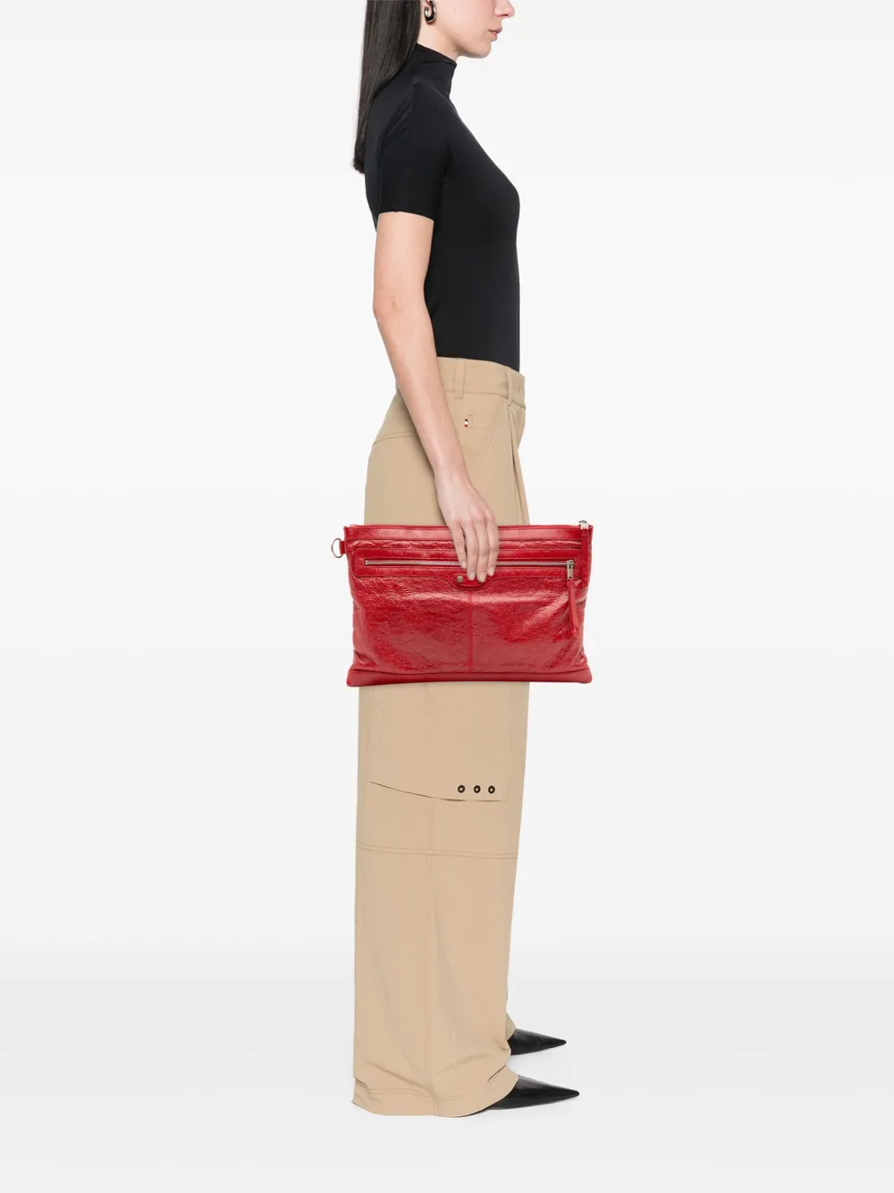 Pre-owned Balenciaga 2015 Lambskin Motocross Classic Clip L Clutch Bag In Red
