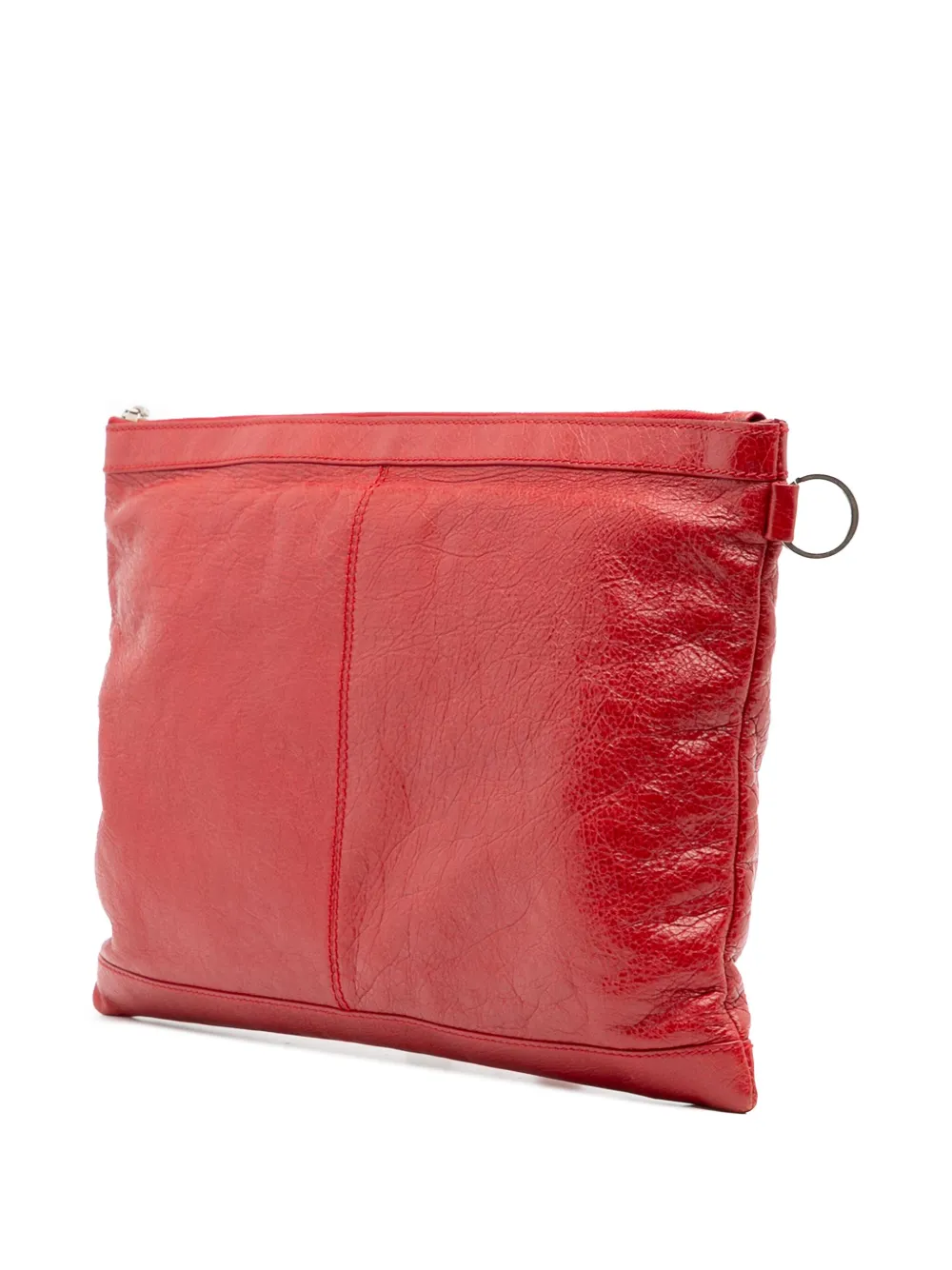 Pre-owned Balenciaga 2015 Lambskin Motocross Classic Clip L Clutch Bag In Red