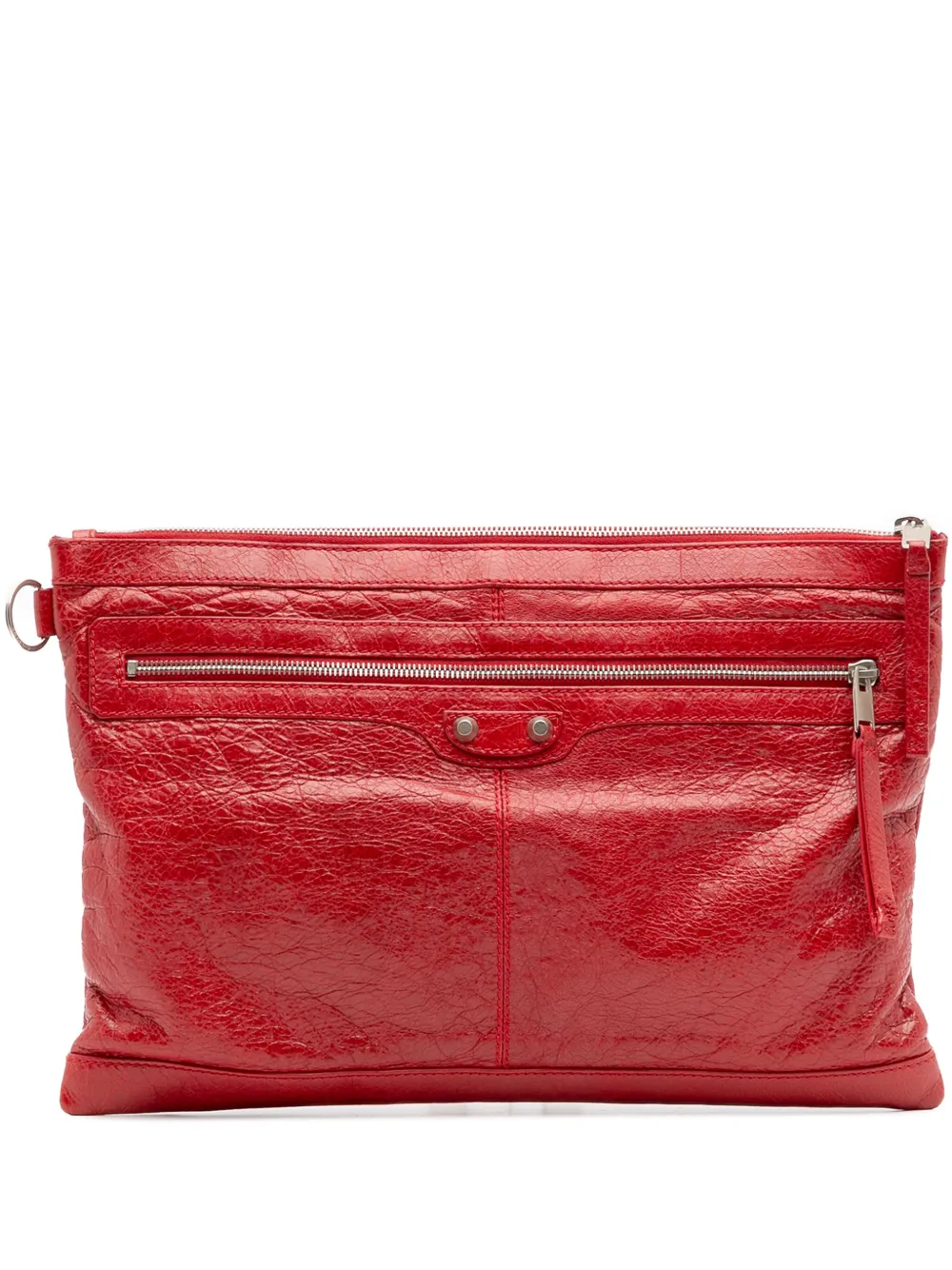 Pre-owned Balenciaga 2015 Lambskin Motocross Classic Clip L Clutch Bag In Red