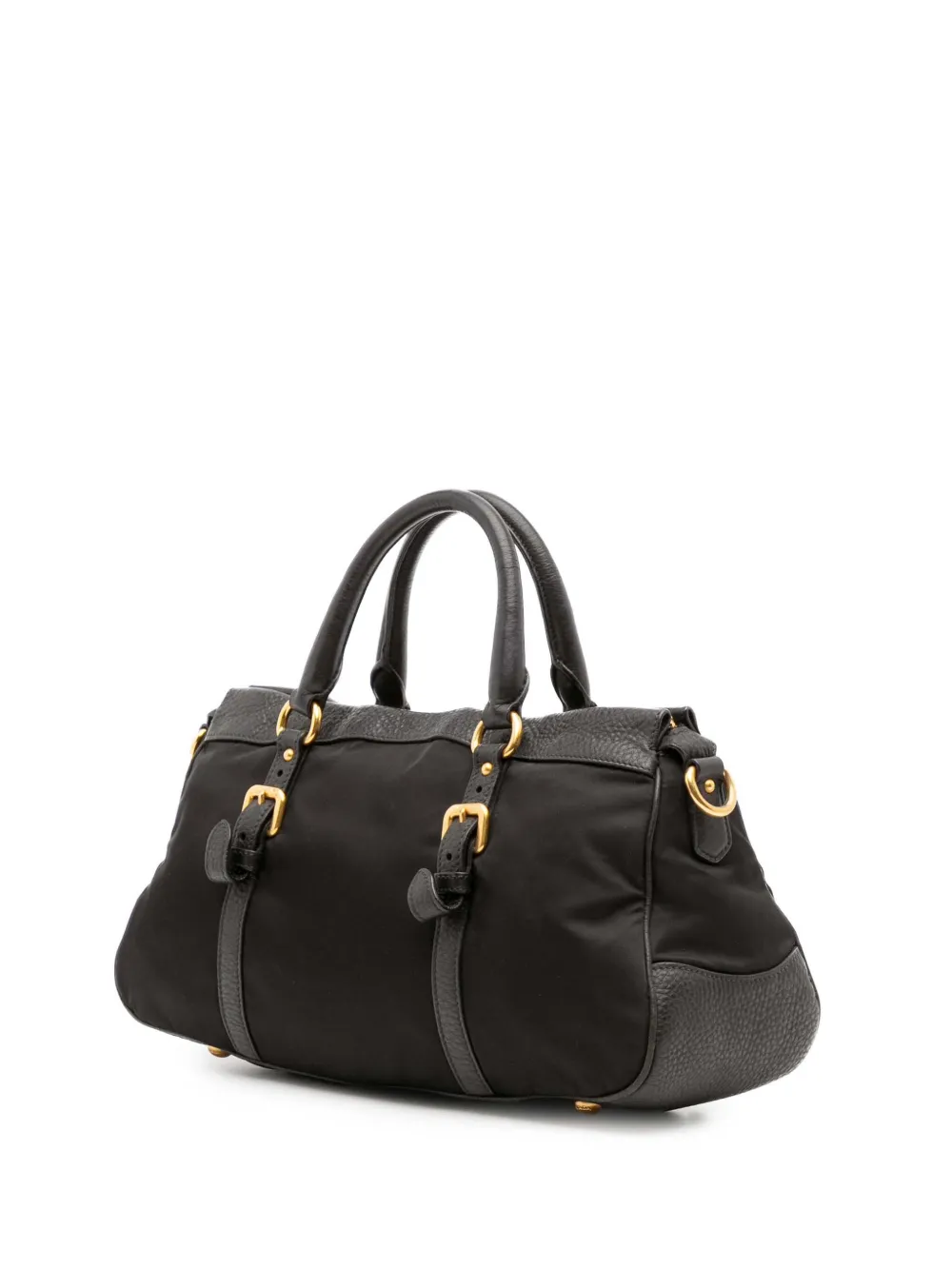 Pre-owned Prada 2000-2025 Vitello Daino Trimmed Tessuto Zip Top Satchel In Black