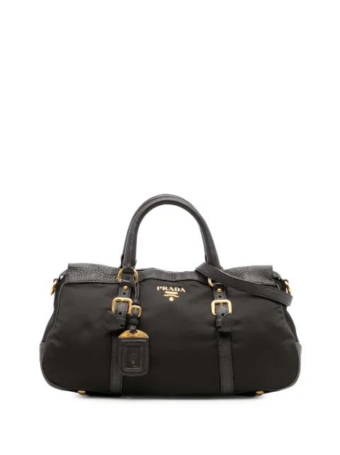 Prada Pre-Owned 2000-2025 Vitello Daino Trimmed Tessuto Zip Top satchel