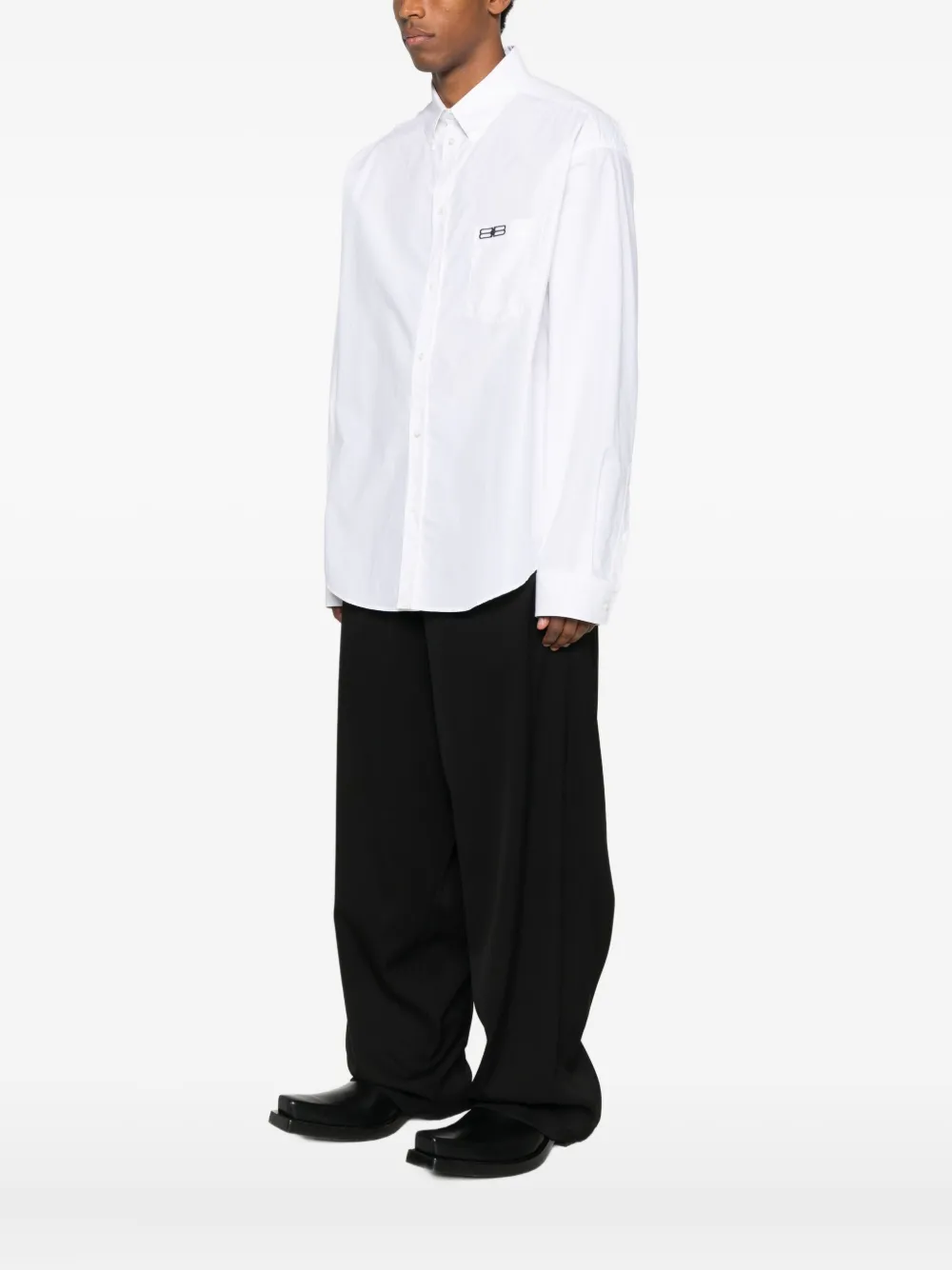Balenciaga Logo-embroidered Long-sleeve Shirt In White