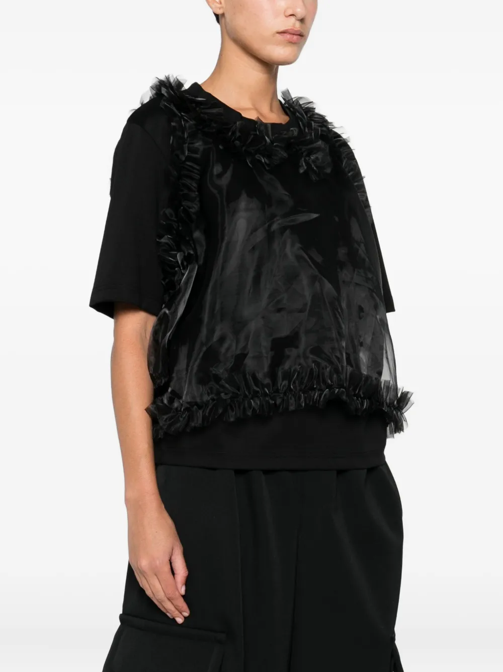 Noir Kei Ninomiya Ruffled Overlay Top In Black