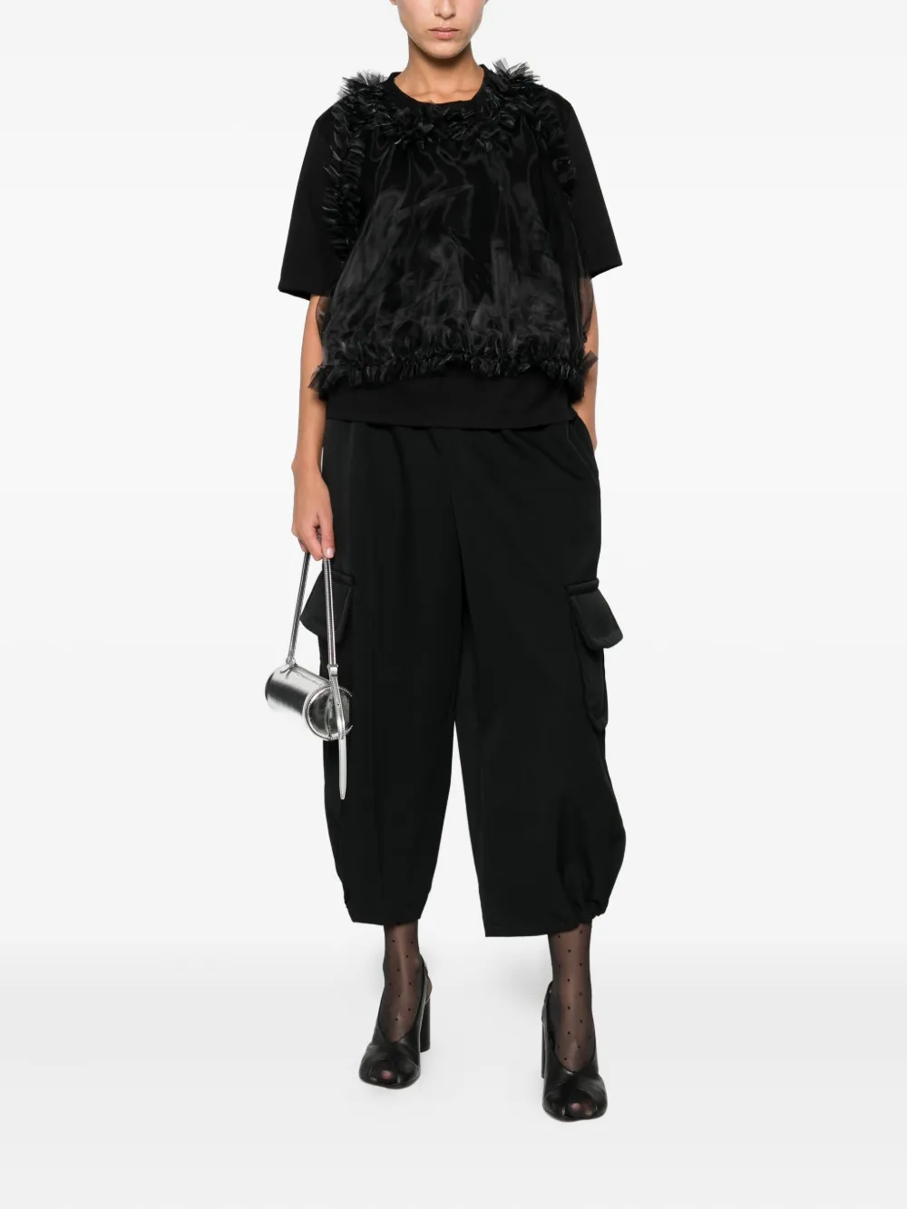 Noir Kei Ninomiya ruffled overlay top - Zwart