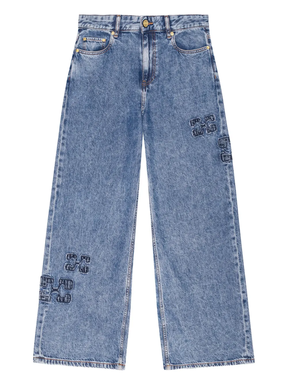 GANNI Jeans a gamba ampia con ricamo - Blu