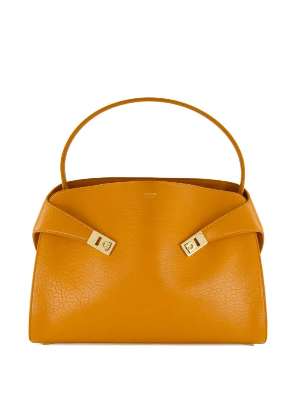 Ferragamo Medium Hug Maxi-grain Leather Shoulder Bag in Orange