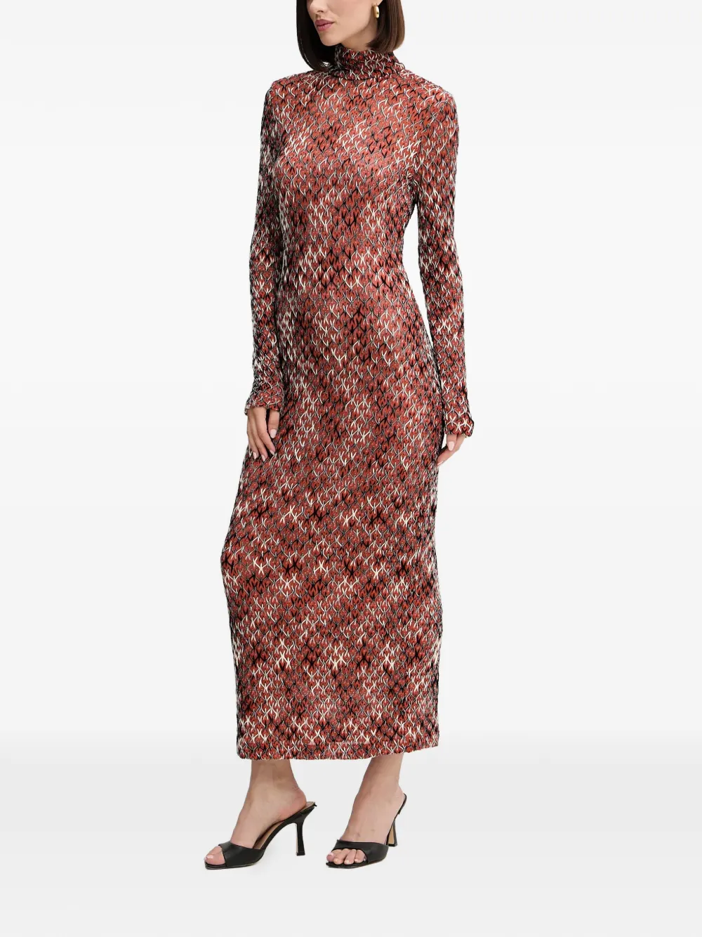 Missoni long-sleeve patterned midi dress - Bruin