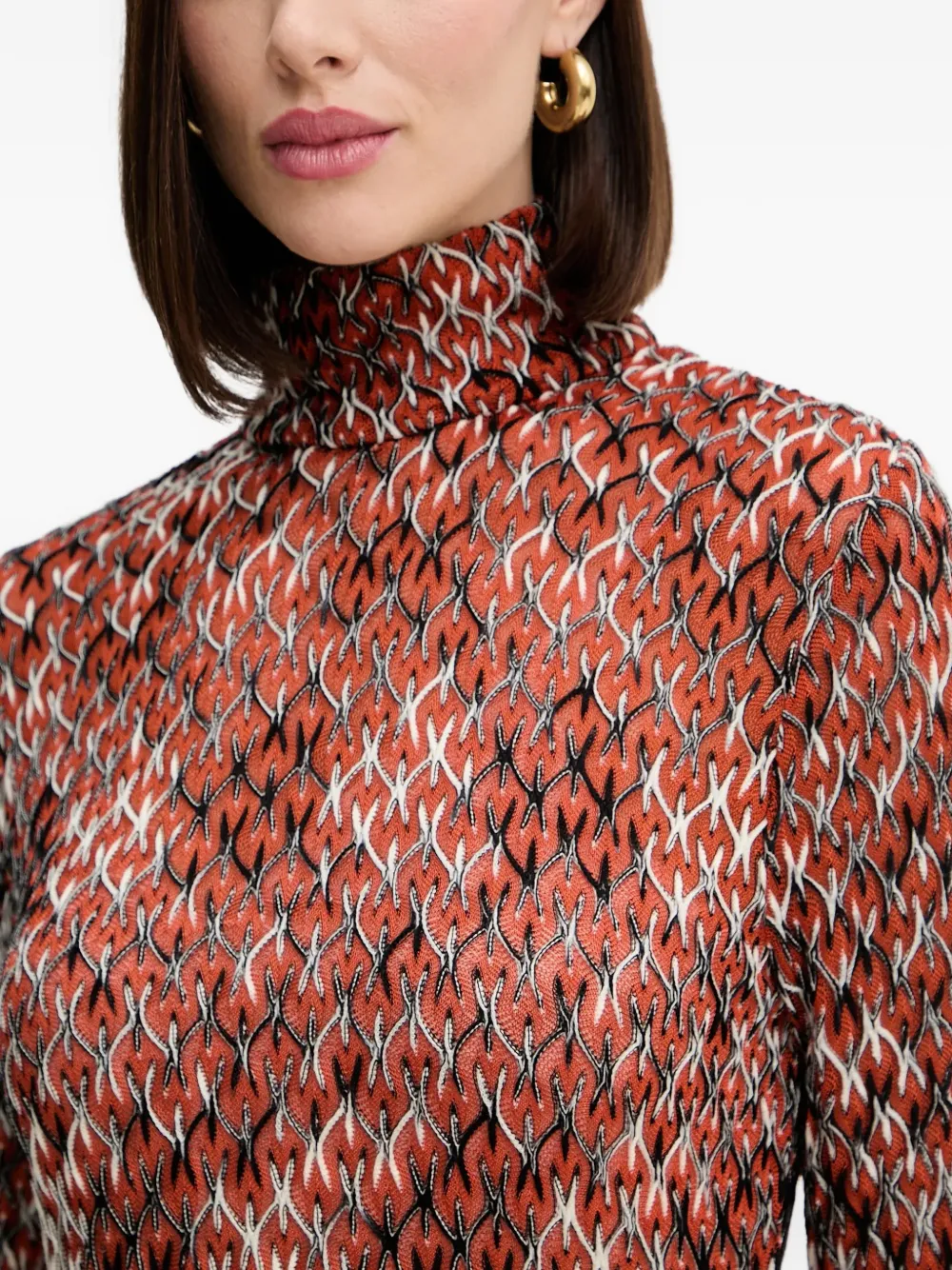 Missoni Long-sleeve Patterned Midi Dress In Brown