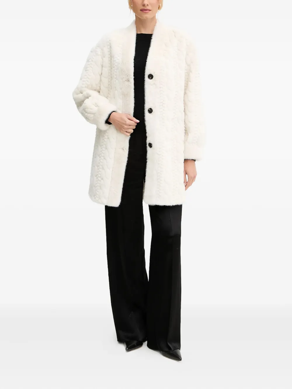 Ermanno Scervino Cable-knit Buttoned Coat In White