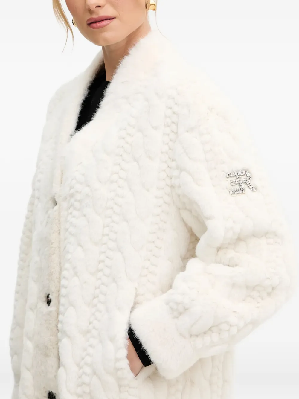 Ermanno Scervino Cable-knit Buttoned Coat In White