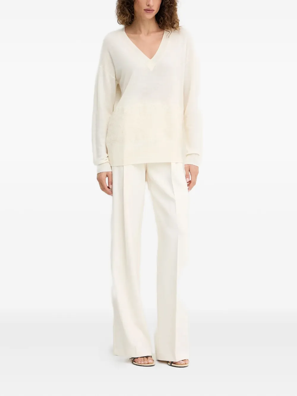Ermanno Scervino V-neck Longsleeve Sweater In Neutral