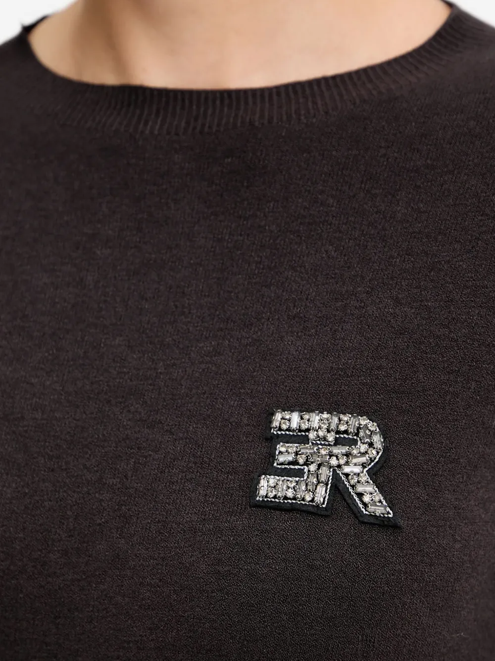 Ermanno Scervino Crew-neck Logo-appliqué Sweater In Brown