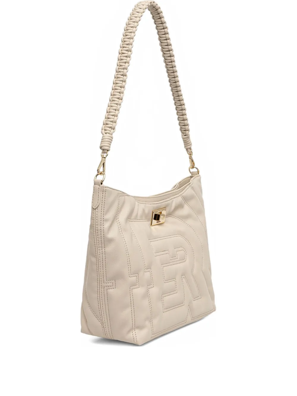 Ermanno Scervino Shopper met gevlochten handvat en logo-reliëf Beige