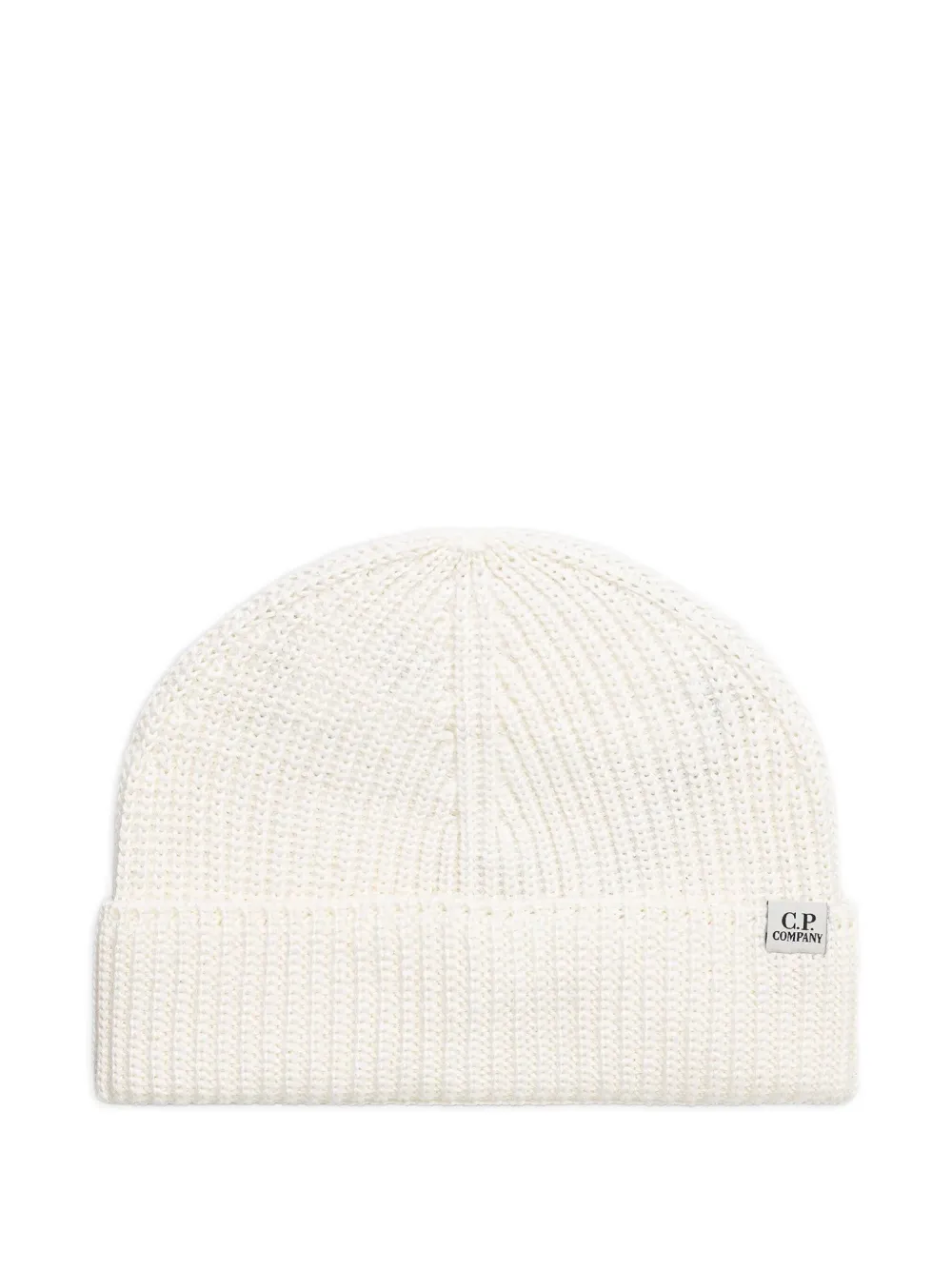 C.P. Company ribbed logo-patch beanie hat | White | Image 1